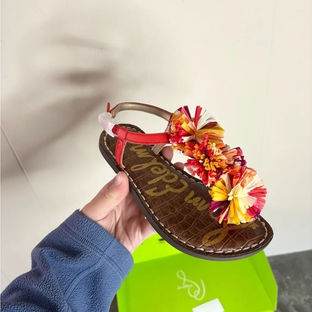 Sam Edelman brown red yellow gillie sandal size 12 girls new